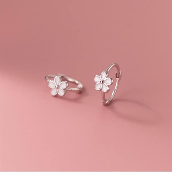Solid 925 Sterling Silver Flower Hoop Earrings Huggie for Women Teen Girls Daisy - Picture 6 of 8